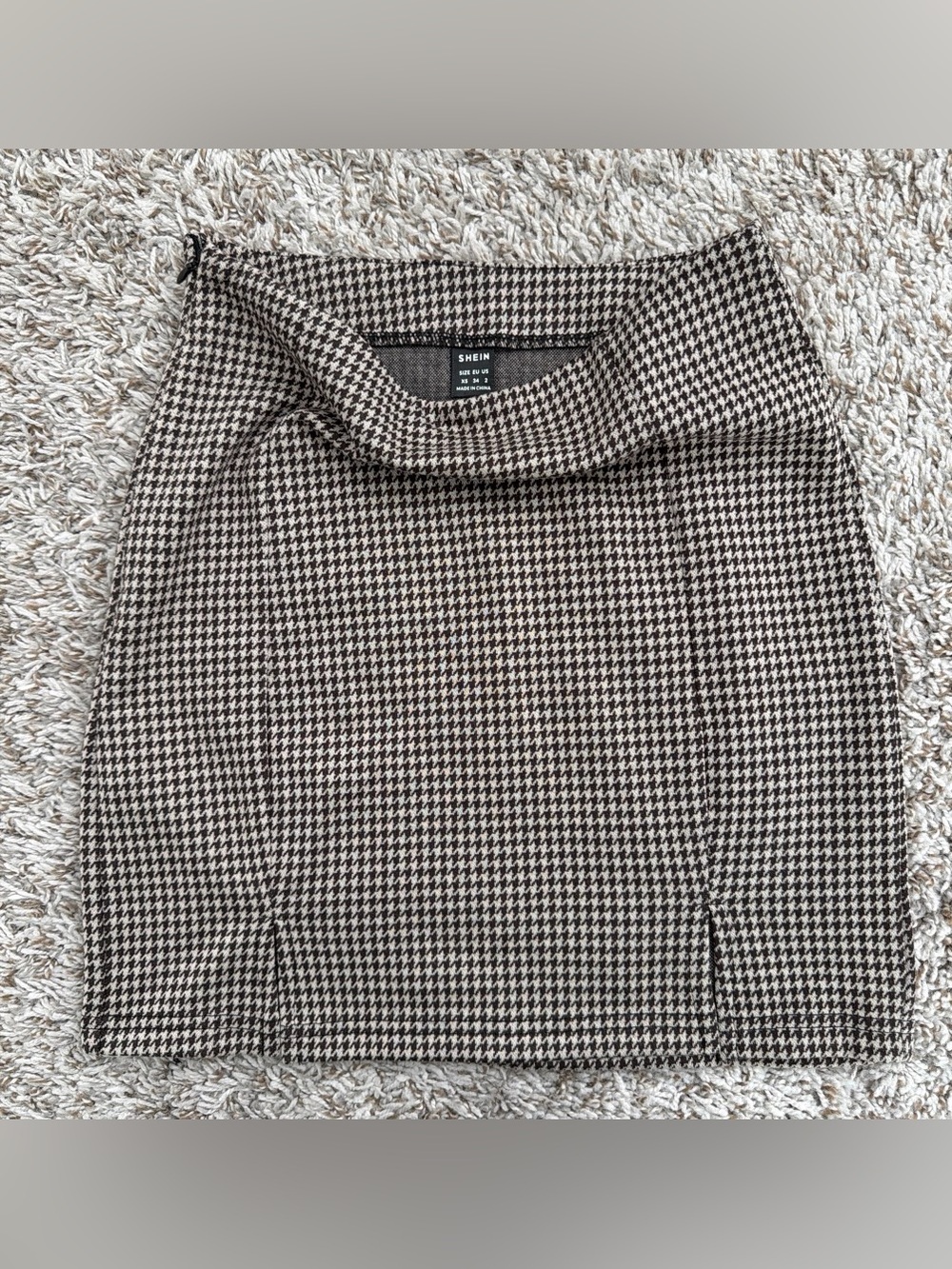 SHEIN Brown and Tan Houndstooth Mini Skirt